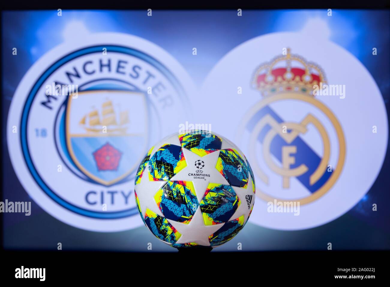 UEFA Champions League 2020, Round of 16 UCL football, Knockout stage,  playoff, Official Adidas soccer ball 2020 Stock Photo - Alamy