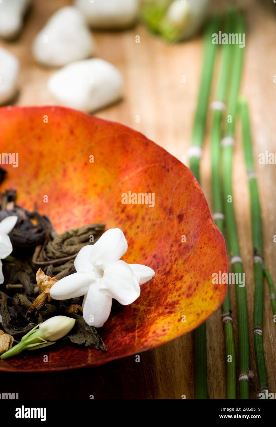 Dry tea with jasmine flower on a leaf ornamental Stock Photo Alamy