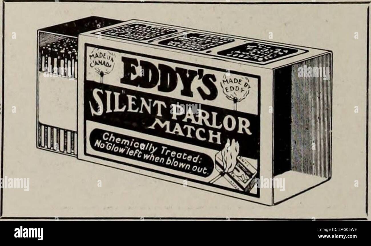 . Hardware merchandising March-June 1917. ?ERMnulwaiite farm a&novBBu i Itf iSuaftJlATCHEACTfiRY 2fllHDUPJBTE0 FiBBwa»£FSCTtf: FD«taYl8me*...3o&Jij Kuuee .31* ??: Flushed with the success of the great match industry following year, fire swept through the premises and gave which he had built up at Hull, the late E. B. Eddy, in a temporary set-back to the young and thriving industry. 1854, added a wooden pail factory to his establishment. With his characteristic energy Mr. Eddy rebuilt his Success also crowned his efforts in this direction but, the plant bigger and better than ever. E. B. Eddy C Stock Photo