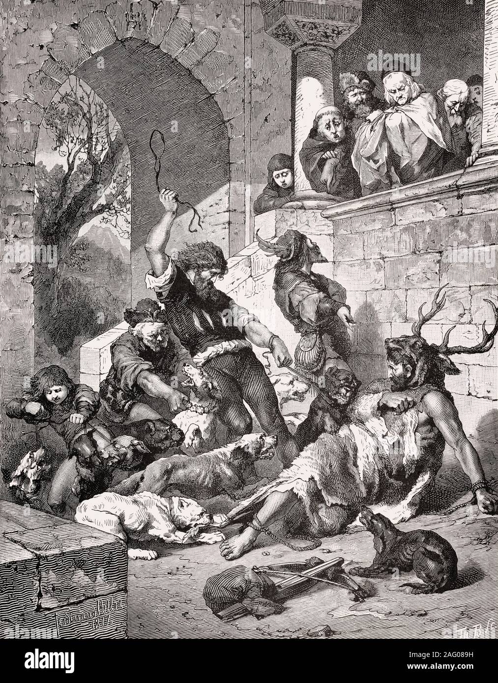 lynch law of a poacher, Middle Ages Stock Photo