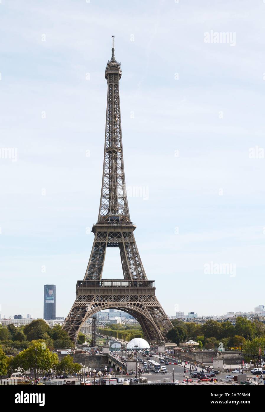 PARIS, FRANCE - SEPTEMBER 16, 2019: Famous Paris landmark, the Eiffel Tower, at Champ de Mars, seen from the Trocadero on September 16, 2019 Stock Photo