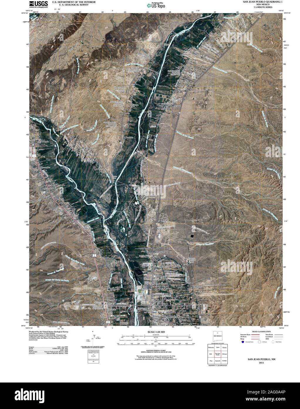 USGS TOPO Map New Mexico NM San Juan Pueblo 20110426 TM Restoration Stock Photo