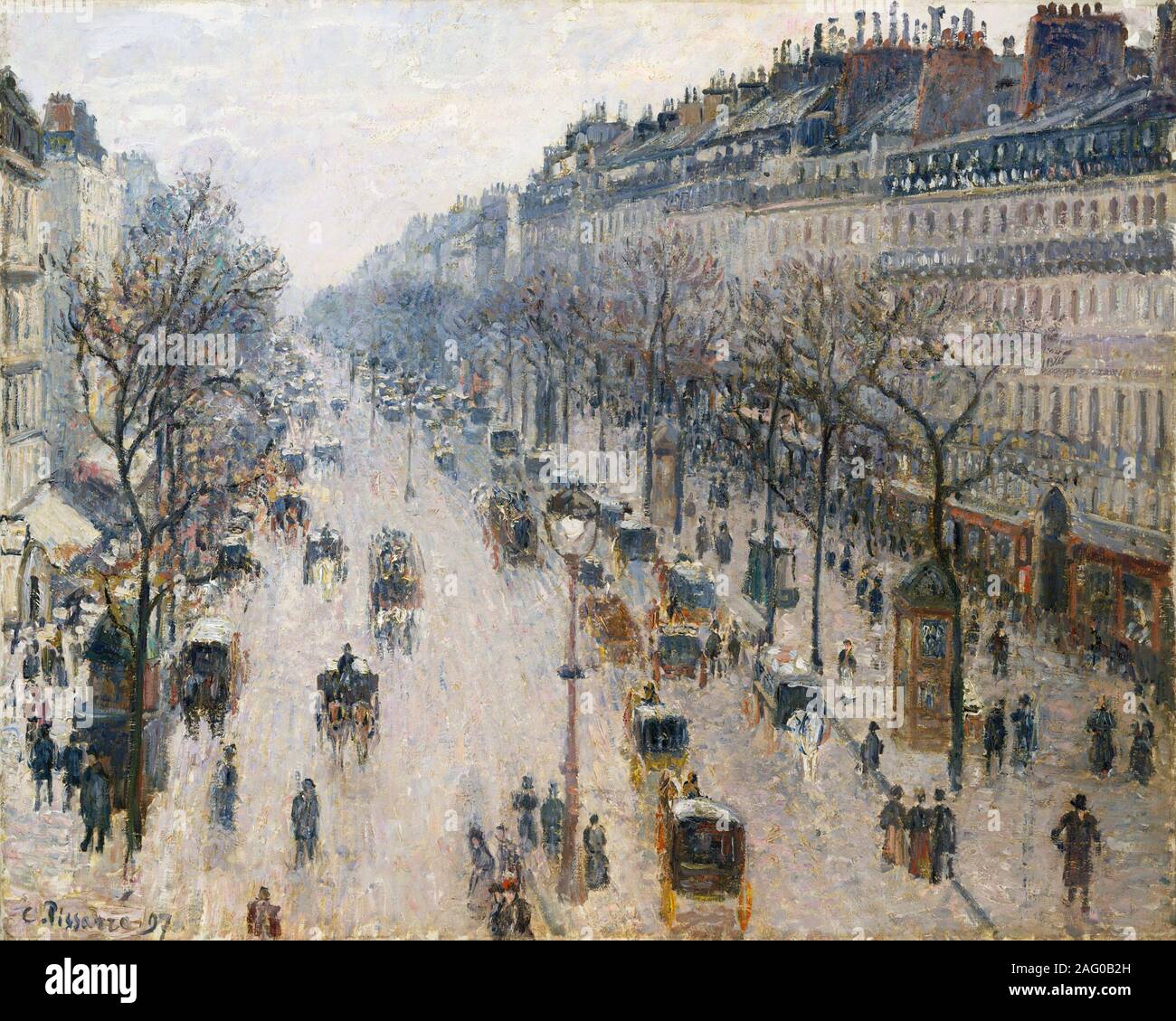 The Boulevard Montmartre on a Winter Morning, 1897. Stock Photo
