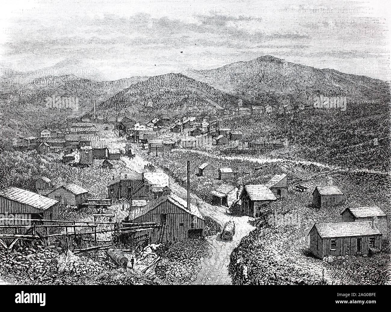 Silver City in the mountainous area of central Tulare County, California  /  , Reproduction of an original print from the 19th century, digital improved / Reproduktion einer Vorlage aus dem 19. Jahrhundert, digital verbessert Stock Photo