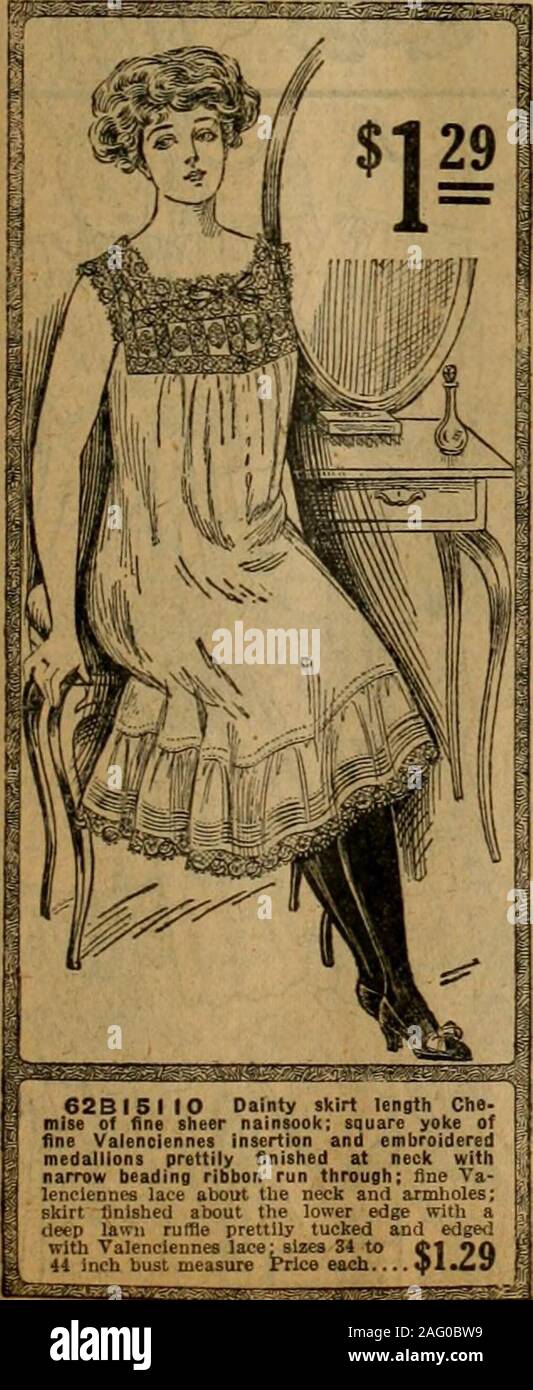 Catalogue no. 16, spring/summer / R. H. Macy & Co.. back andarmholes are  edged witha pretty frill of narrowembroidery edging: sizes:.4 to 44  bust;Drice. each 69c 62B15I06 Daintyskirt Chemise of finesheer