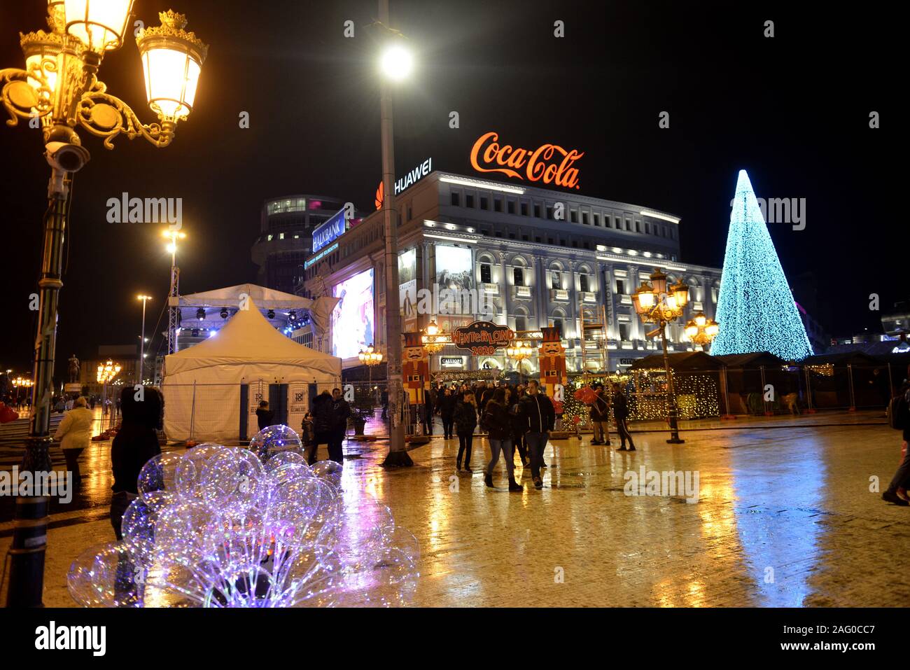 SKOPJE, MACEDONIA - DECEMBER 11,2019:Christmas and New Year decoraton