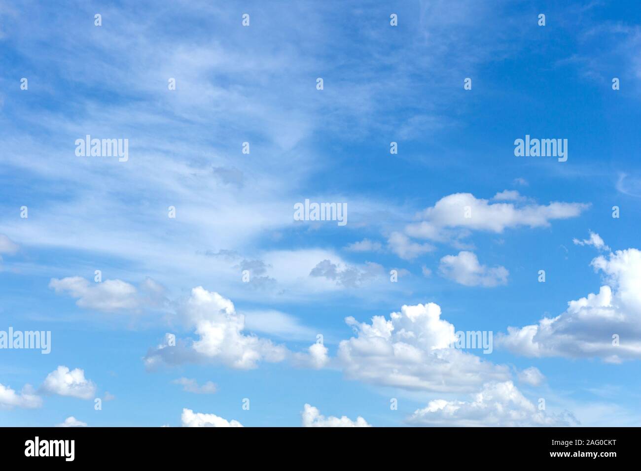 Panorama of perfect sky and many cumulus cloud on blue sky. Stock Photo
