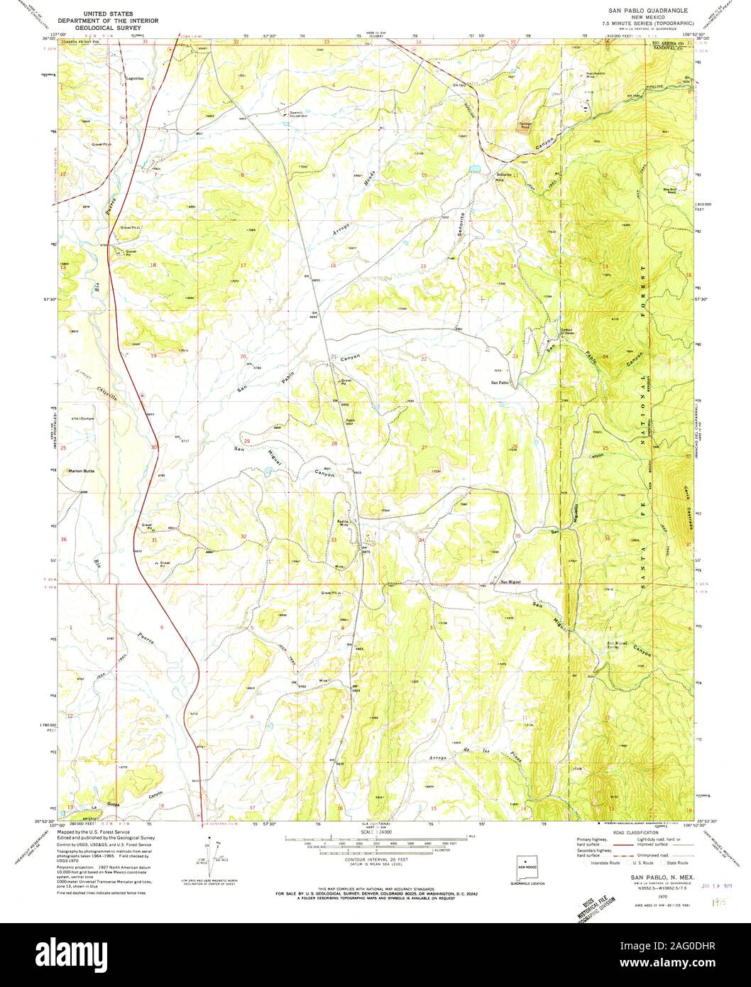 USGS TOPO Map New Mexico NM San Pablo 192236 1970 24000 Restoration Stock Photo