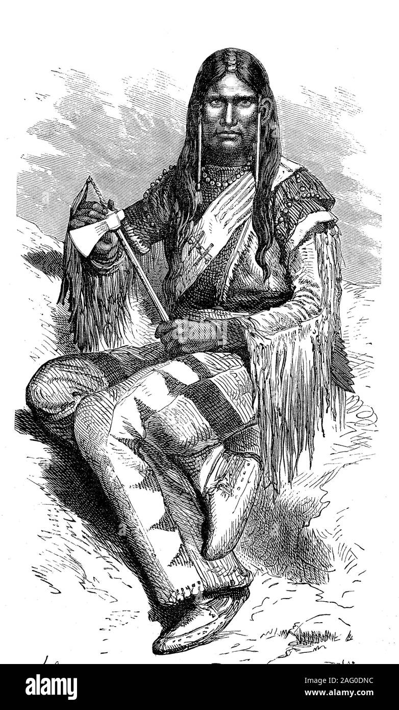 Washakie, 1810 - 1900, prominent leader of the Shoshone people during the mid-19th century  /  Washakie, Pinaquana, Pina Quanah, Häuptling der östlichen Shoshone Indianer, bekannter Krieger, der um etwa 1840 mehrere Shoshonengruppen vereinigte. Des Weiteren war er als Pelzhändler, Jäger und Trapper aktiv. 1880 wurde er mormonisch getauft, Reproduction of an original print from the 19th century, digital improved / Reproduktion einer Vorlage aus dem 19. Jahrhundert, digital verbessert Stock Photo