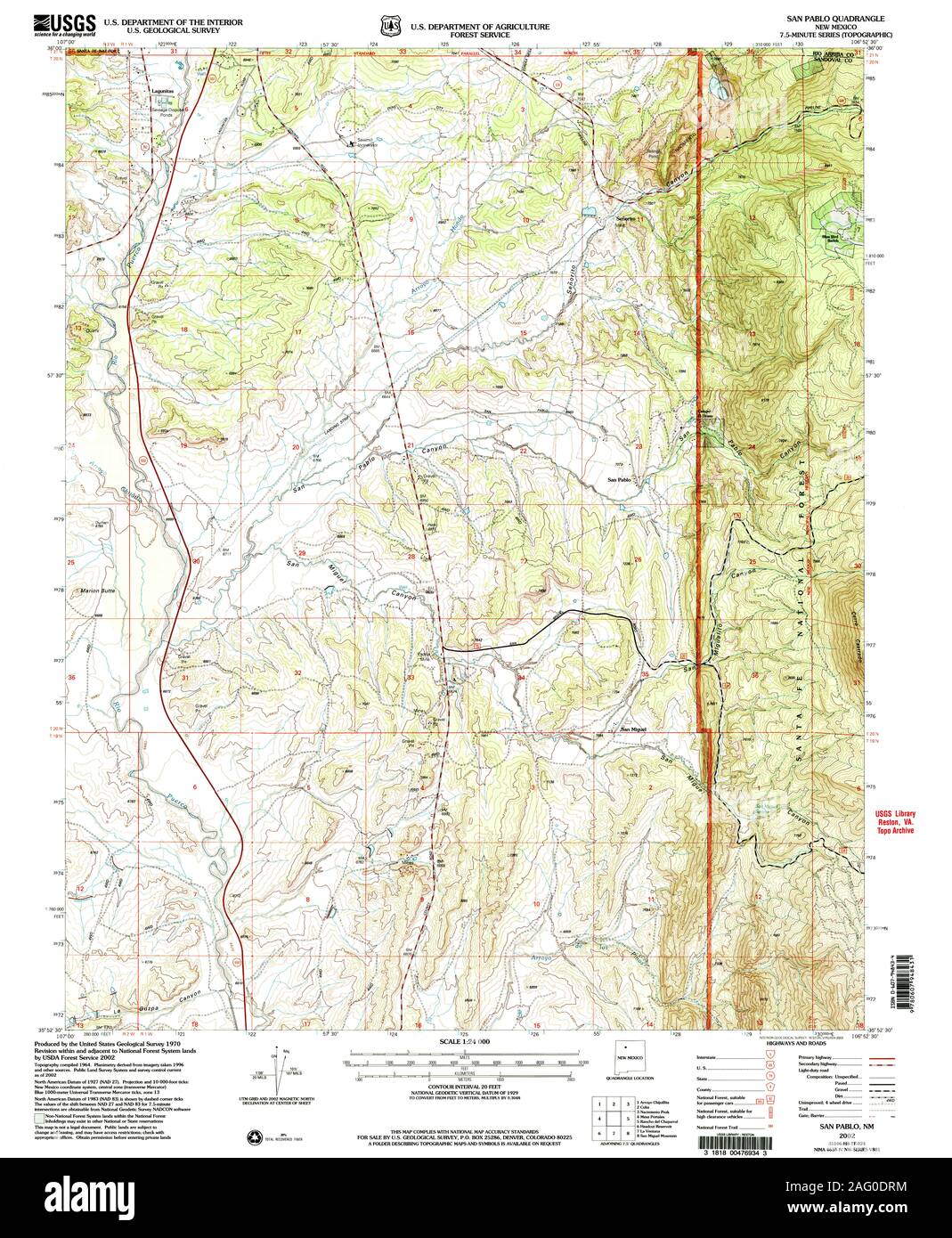 USGS TOPO Map New Mexico NM San Pablo 194367 2002 24000 Restoration Stock Photo