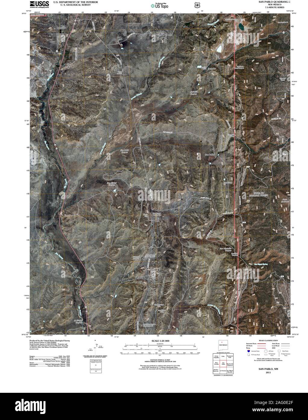 USGS TOPO Map New Mexico NM San Pablo 20110307 TM Restoration Stock Photo