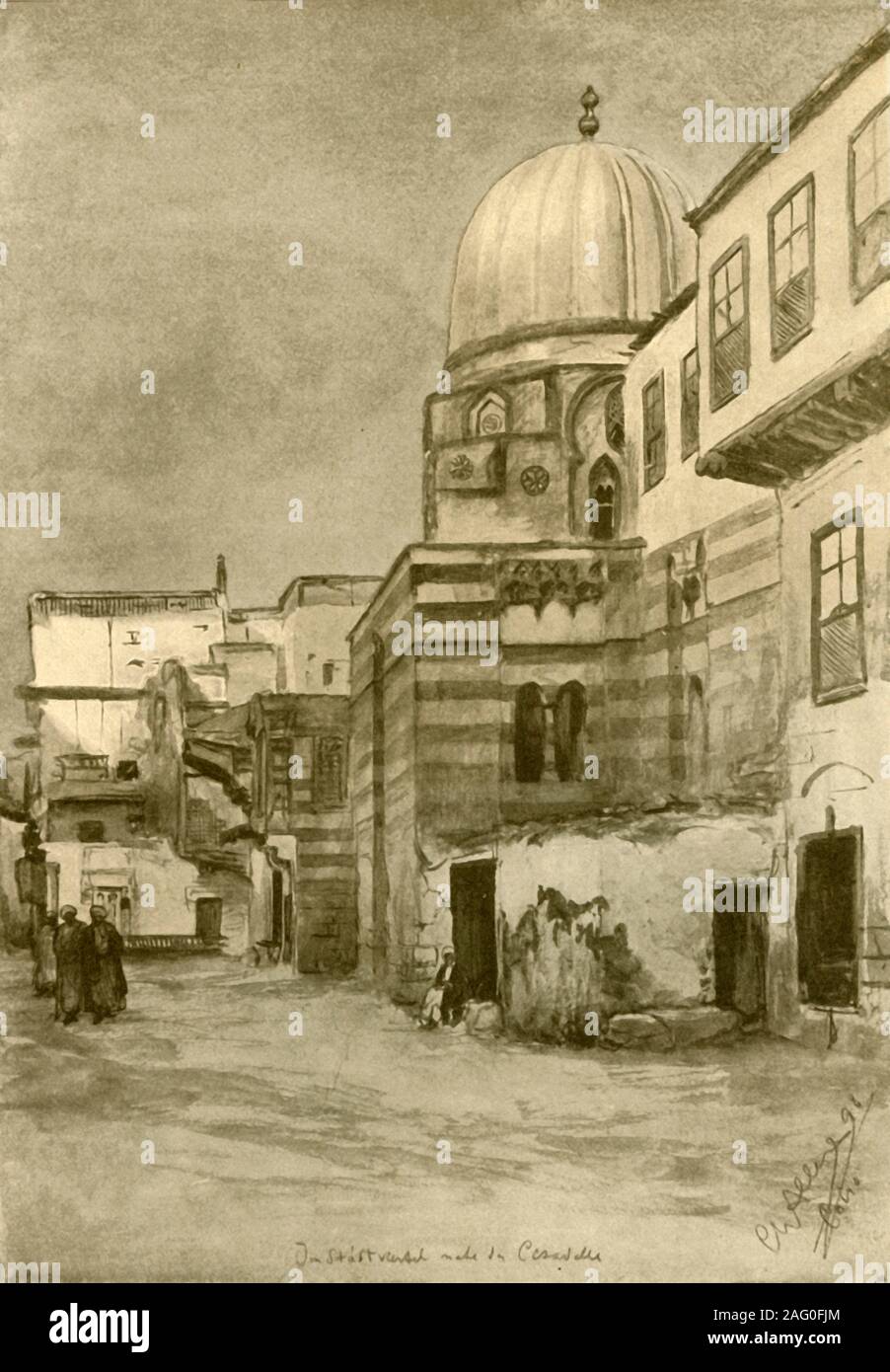 Mosque, Cairo, Egypt, 1898. From &quot;Rund um die Erde&quot; [Round the Earth], written and illustrated by C. W. Allers. [Union Deutsche Verlagsgesellschaft, Stuttgart, 1898] Stock Photo