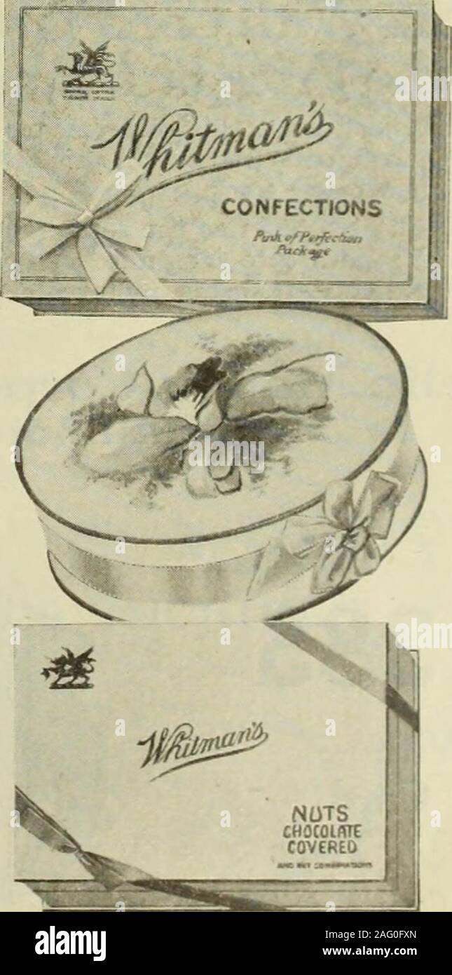 . The Saturday evening post. Christmas is happiest when Santa bringsWhitmans Chocolates and Confections Santa Claus knows that everybody wants good candy at Christmas.For seventynine years he has been taking them Whitmans. A Christmas thought I In making up your list to give Whitmans,remember the people to whom they would be the greatest treat ofall, persons who have good taste to appreciate the finest things, butwho seldom indulge in them. Ask your nearest Whitman agent to show you the varied packages,including the Sampler, the Fussy, the Nuts Chocolate Covered, theSuper Extra, the Pink of Pe Stock Photo