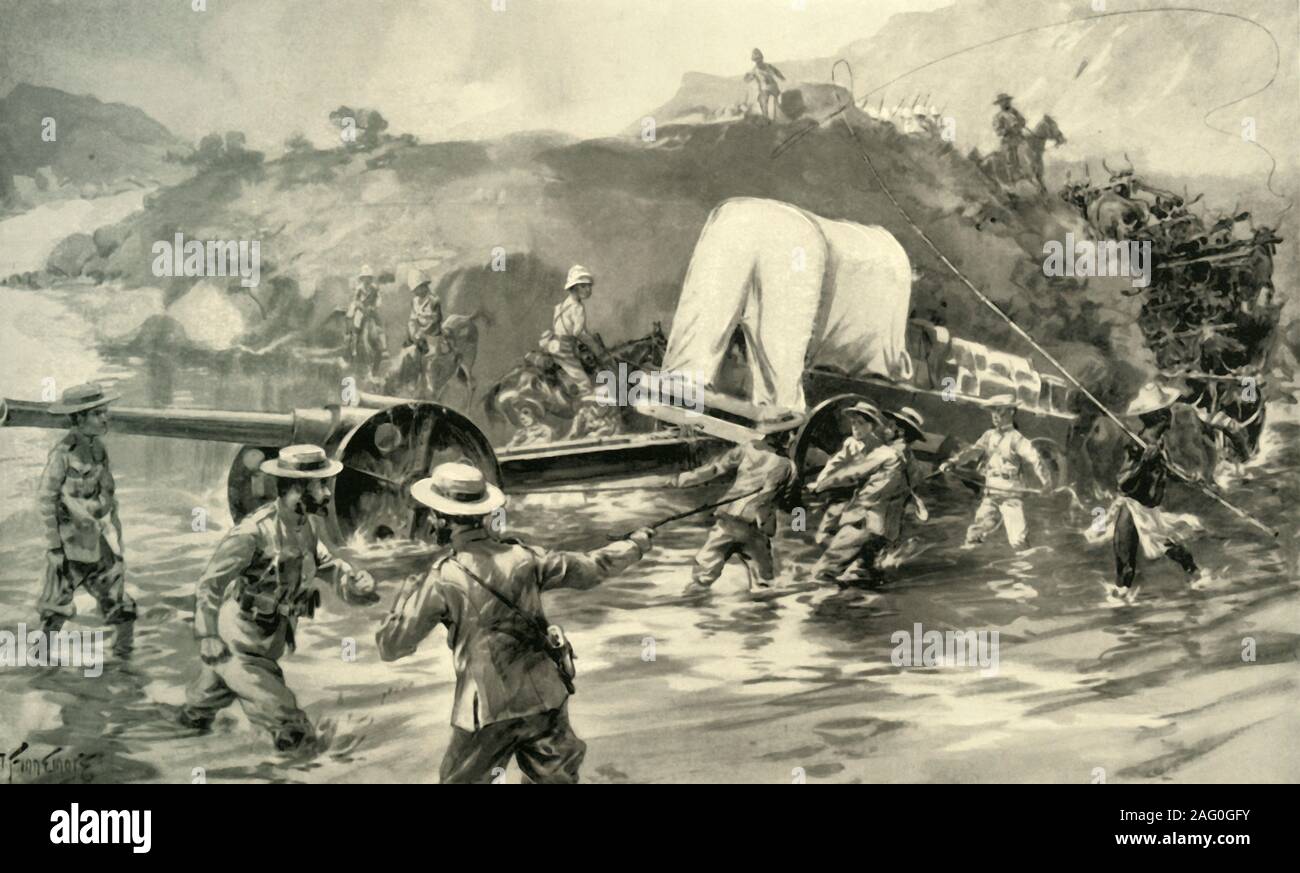 'Taking the 4.7 Naval Gun Across The Tugela', 1900. The British crossed