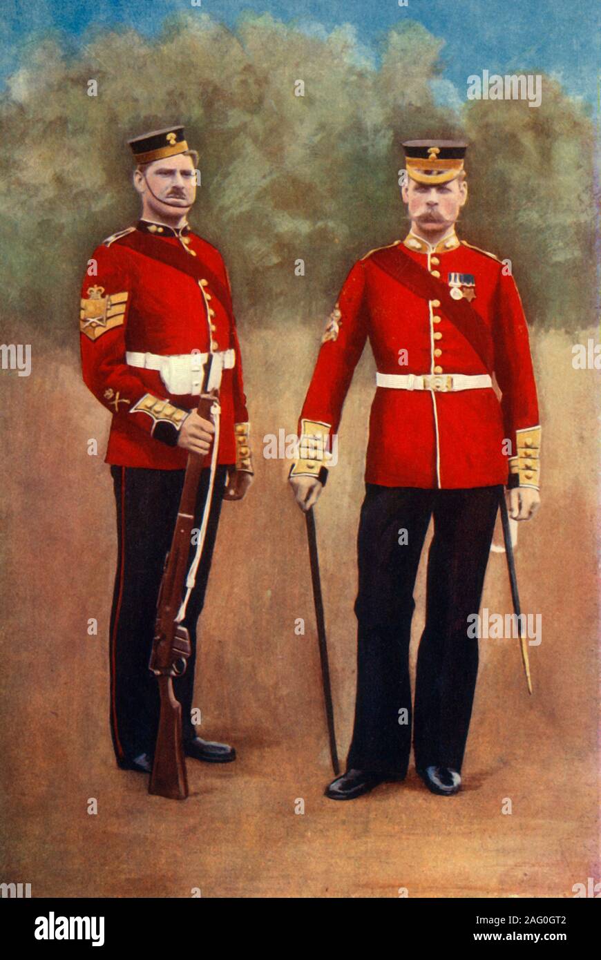 'The Grenadier Guards (Colour-Sergeant &amp; Sergeant-Major)', 1901. The Grenadier Guard, an infantry regiment of the British Army were deployed to South Africa, where they took part in the Battle of Modder River and the Battle of Belmont.  From &quot;South Africa and the Transvaal War, Vol. VI&quot;, by Louis Creswicke. [T. C. &amp; E. C. Jack, Edinburgh, 1901] Stock Photo