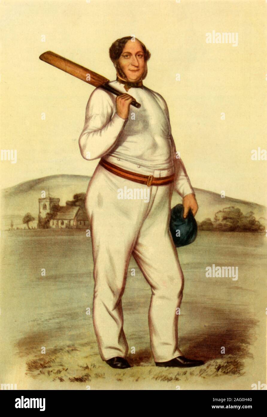 'Alfred Mynn', 1852, (1947). Portrait of English cricketer Alfred Mynn (1807-1861) . From &quot;English Cricket&quot;, by Neville Cardus. [Collins, London, 1947] Stock Photo