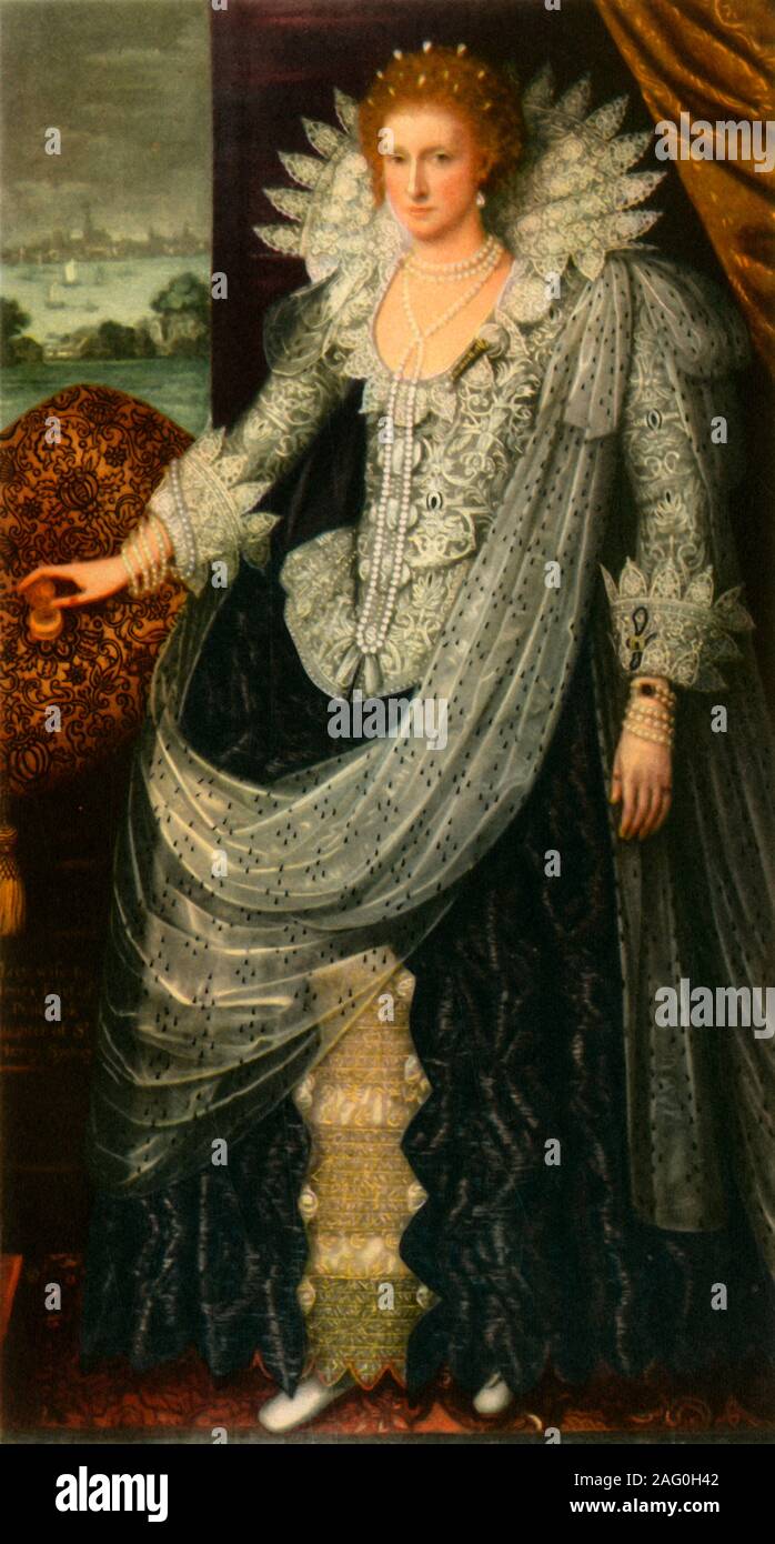 'Mary Sidney, Countess of Pembroke', c1600, (1942). Portrait of author, playwright and poet Mary Sidney Herbert (1561-1621), one of the first English women to achieve a major reputation for her poetry and literary patronage. After an oil painting made late 16th-early 17th century. From &quot;English Women&quot;, by Edith Sitwell. [Collins, London, 1942] Stock Photo