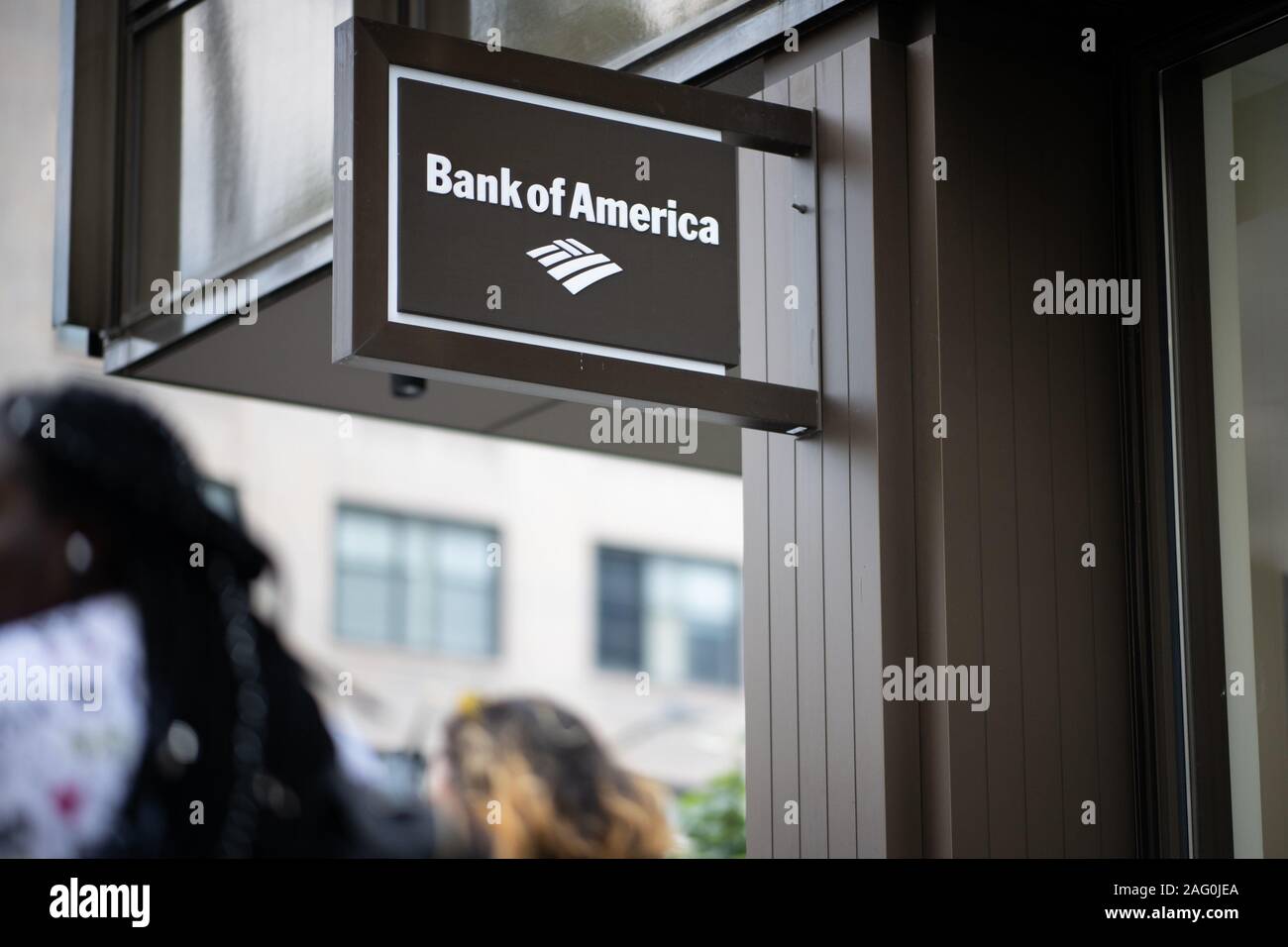 A Bank of America logo as see on a Washington, D.C., branch on August 5, 2019. (Graeme Sloan