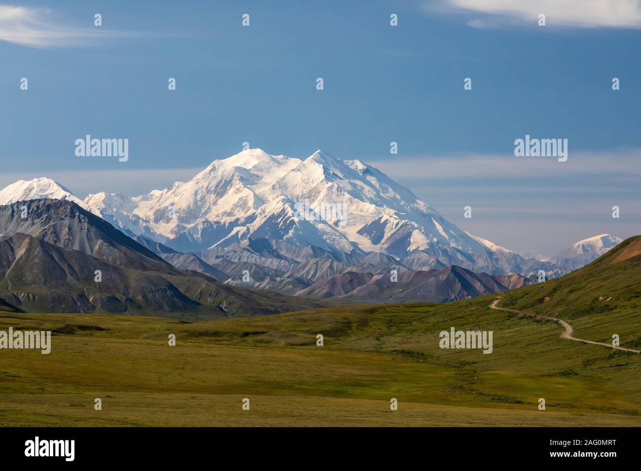 Denali (20,320 ft) from Stony Hill in Denali National Park, Alaska Stock Photo