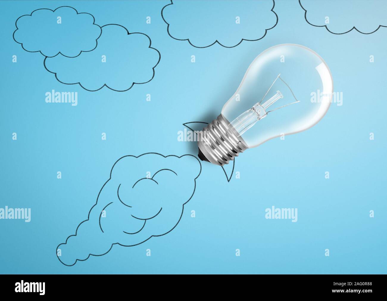 Success idea concept, light bulb rocket startup Stock Photo