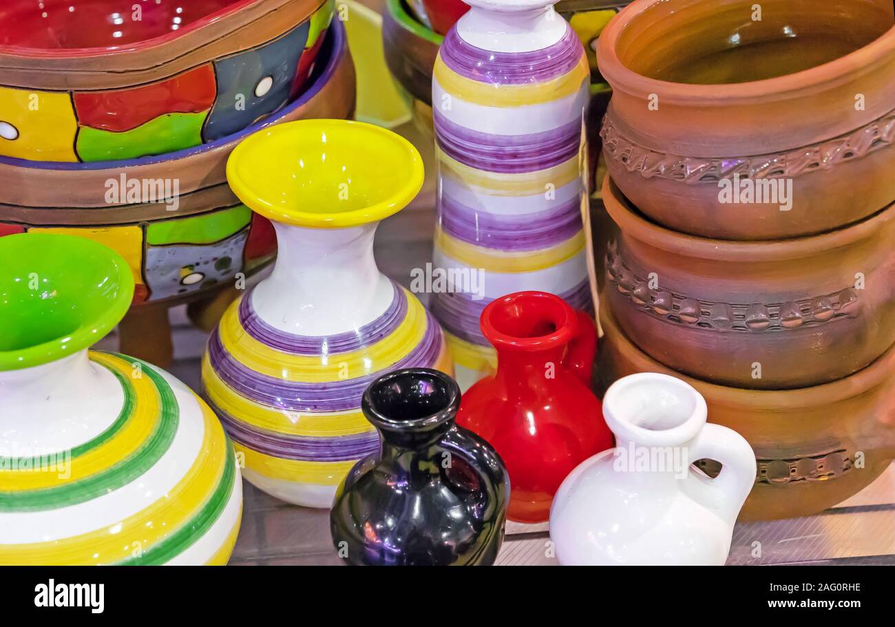 Decorative Ceramic Vases And Miniature Jugs Stock Photo 336850010