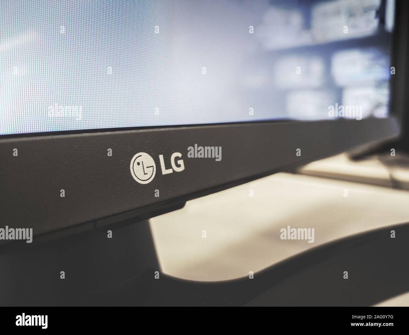 LG brand logo and symbol on a computer monitor Stock Photo