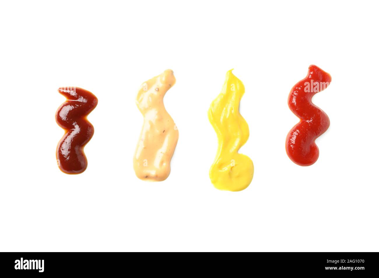 Different sauce smears isolated on white background Stock Photo