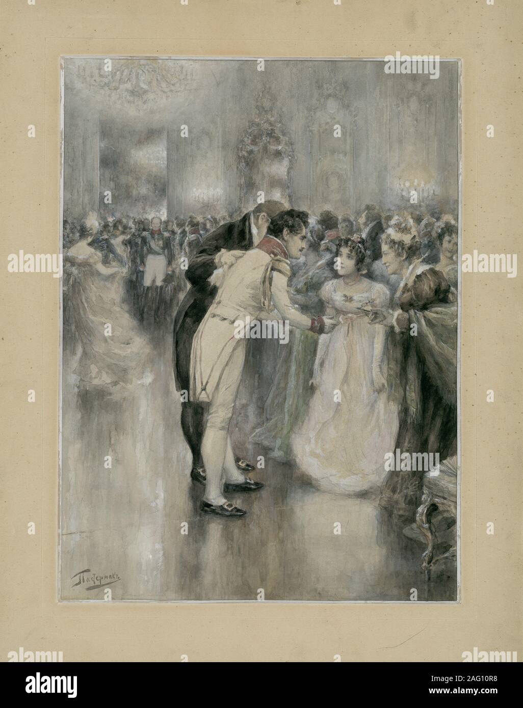 Natasha on her first ball. Illustration for the novel War and Peace by Leo Tolstoy, 1893. Found in the Collection of State Museum of Leo Tolstoy, Moscow. Stock Photo