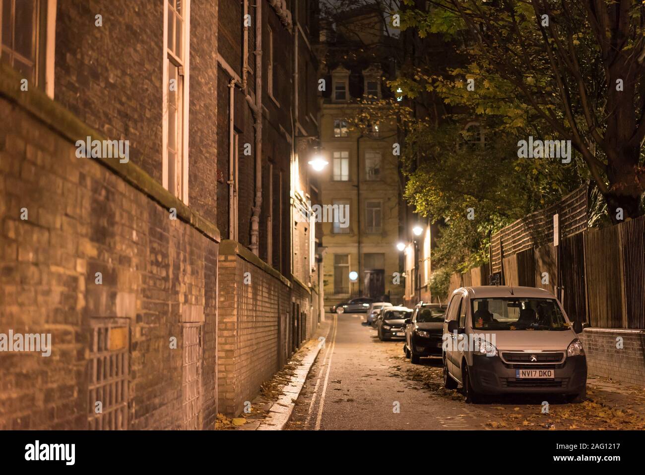 Westminster side street at night, London, UK Stock Photo