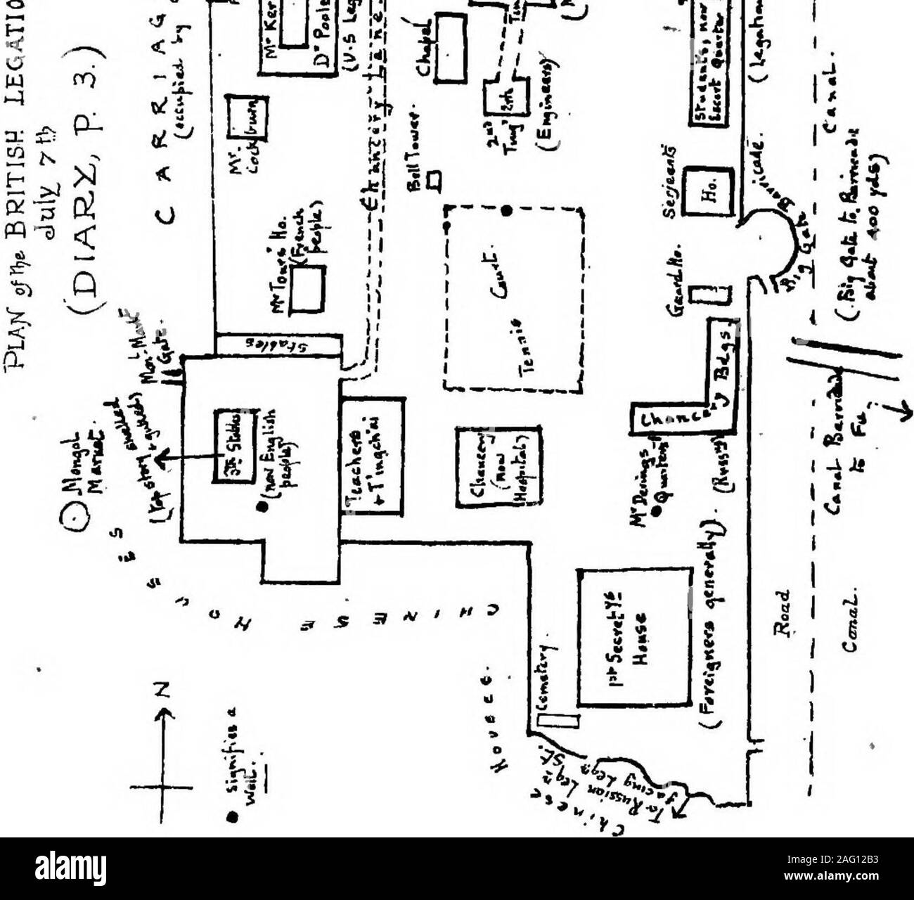 . Diary of the siege of the Peking legations. June to August, 1900. « a i r III ail. PLAN OF OUR POSITIONS IN THE HANLIN.(DiAEY, p. 47.) Underground passagesecur/nS jetrBat SJI^^Jr^ Carriage Park Tn,..L I „„* 7 tr Our barricade ^^ fill burnt oJrmi!^ i ?. Chinesebarricade.. W. Hanun Stock Photo