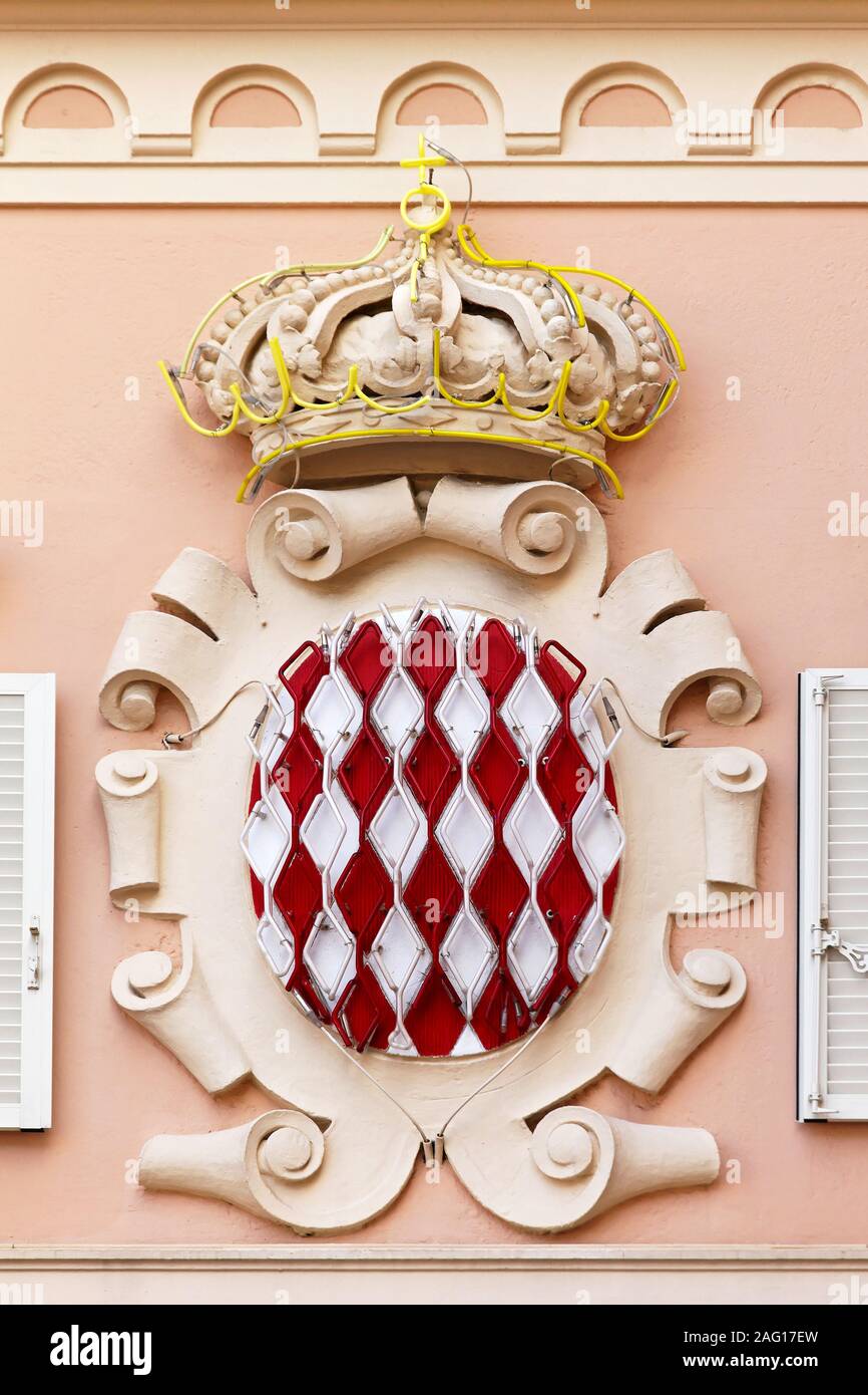 Principality of Monaco coat of arms at wall Stock Photo - Alamy