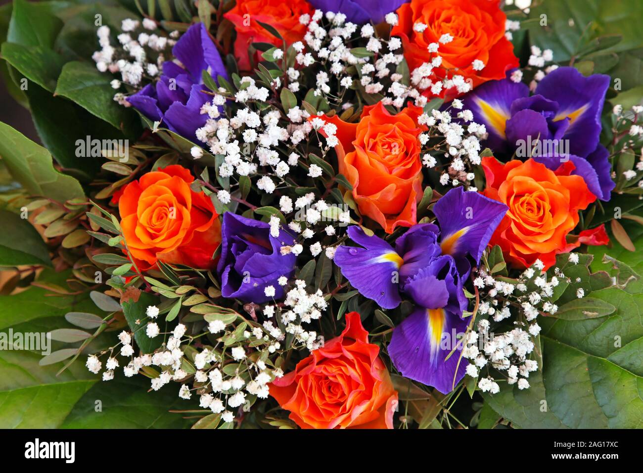 Orange And Purple Flowers In Beautiful Bouquet Stock Photo Alamy