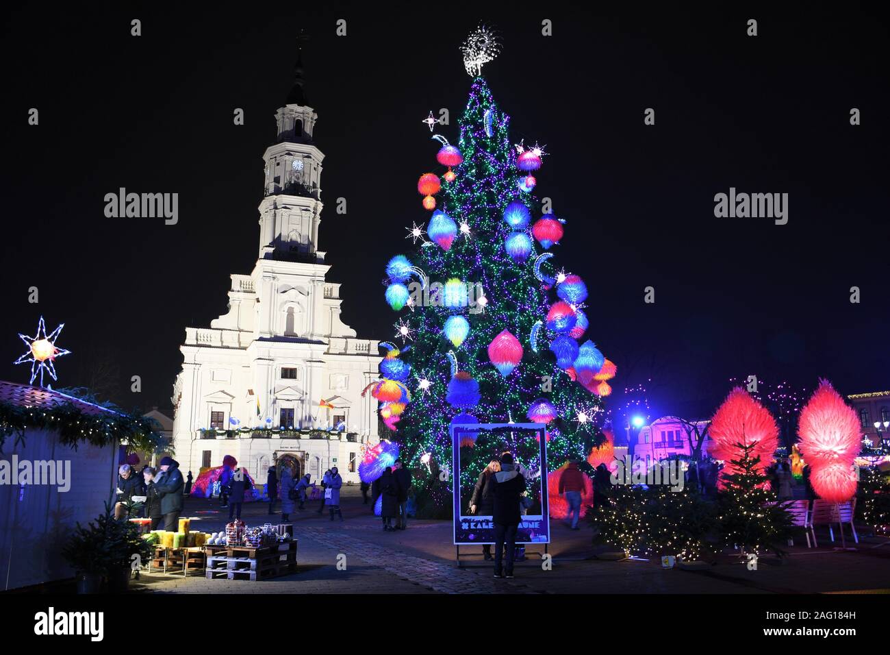 Kaunas magic Christmas Tree and traditional market in the old town Stock Photo