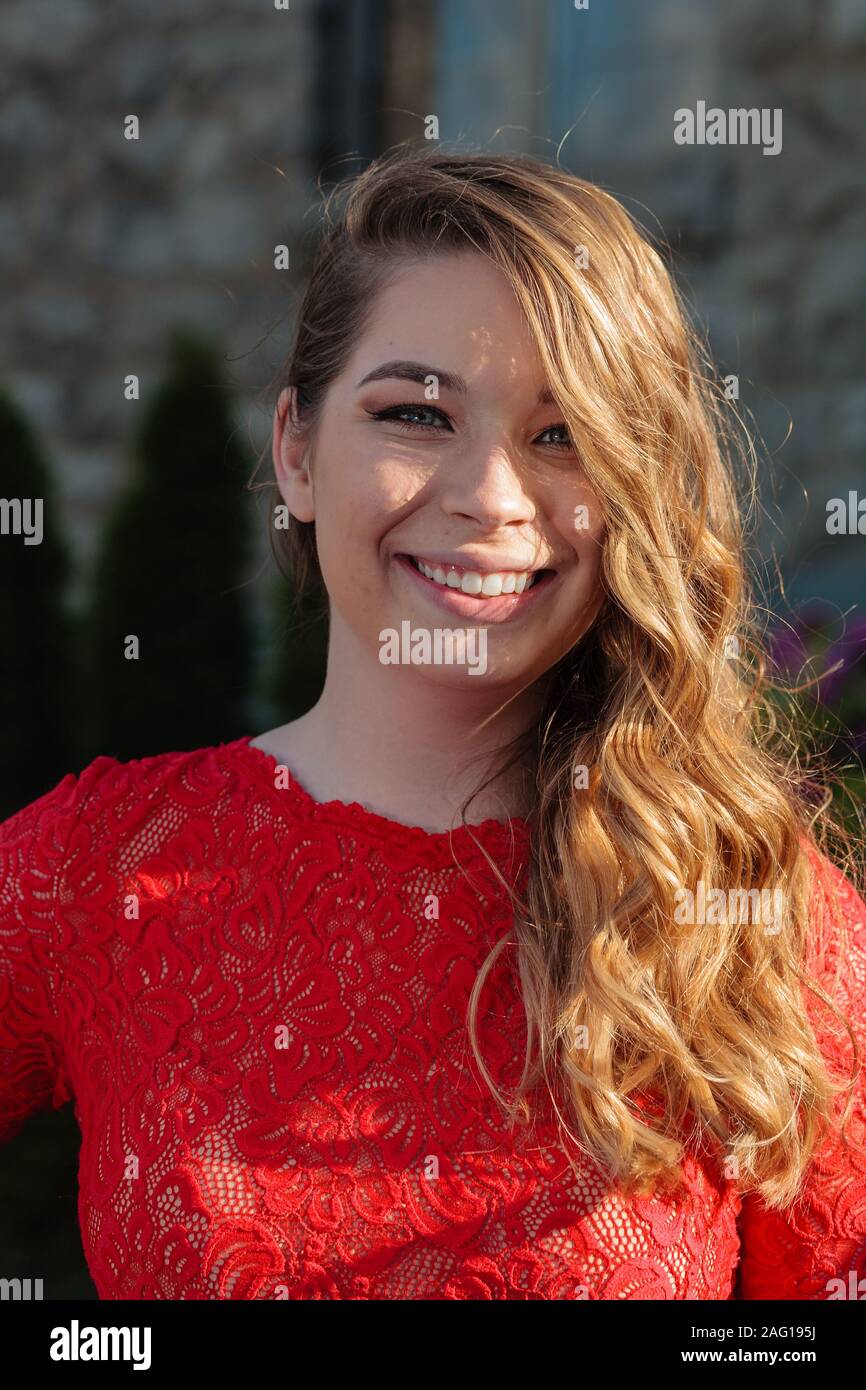 Formal Portrait of a girl going to her senior prom. Stock Photo