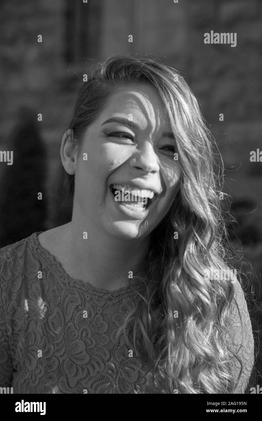 Girl laughing at a joke i told her. Stock Photo