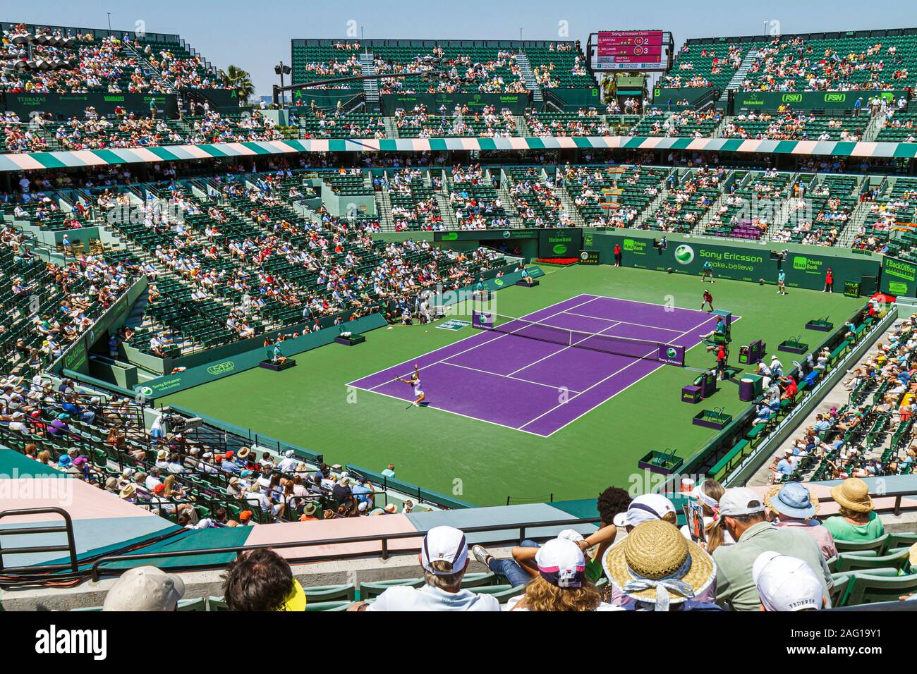 Miami Florida,Key Biscayne,Sony Ericsson Openal tennis tournament,sporting stadium,half full empty,fans,Venus Williams,FL100405028 Stock Photo