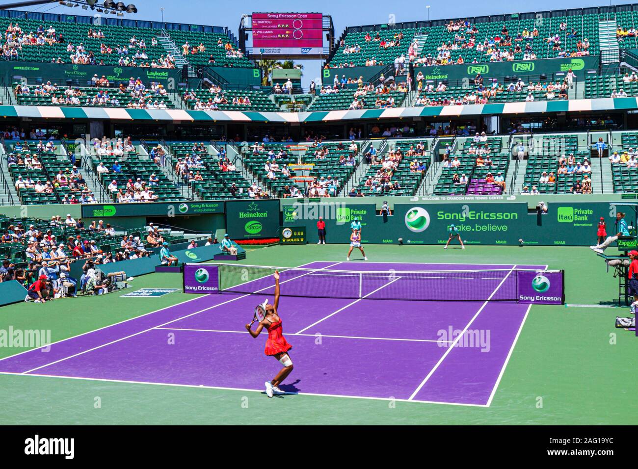 Miami Florida,Key Biscayne,Sony Ericsson Openal tennis tournament,sporting stadium,half full empty,fans,Venus Williams,FL100405026 Stock Photo