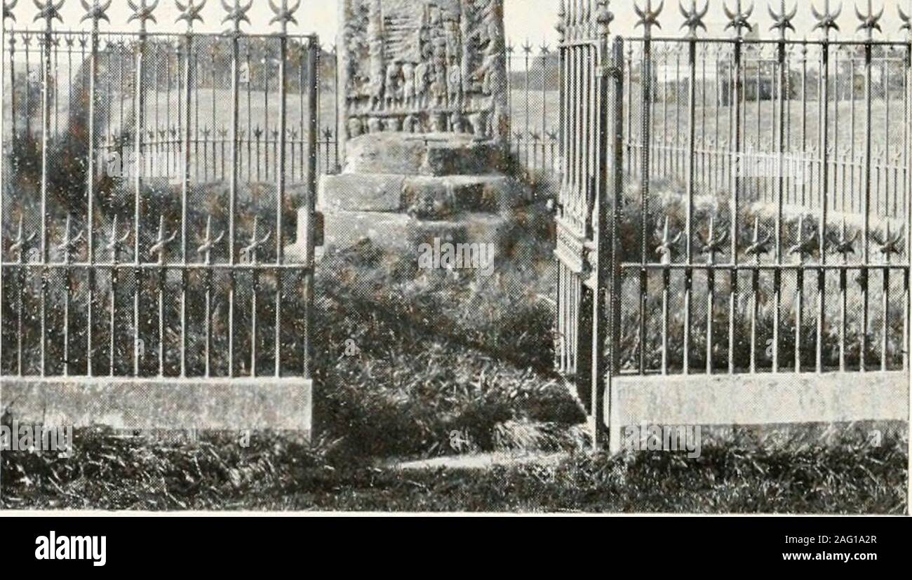 . Moray and Nairn. ed in various parts ofthe county, for example, on the estate of Inverugie inDuffus, and in the parish of Urquhart. Such gravesusually contain an urn. One grave on the farm ofMeft in Urquhart yielded two urns full of ashes andburnt bones. In the same parish, some fine gold armletshave been found. On Burgie Lodge Farm, a cist con-taining the skeleton of a brachycephalous man wasunearthed in 1913. Swenos Stone, which stands close to Forres, is perhapsthe finest sculptured stone in Scotland. It represents thehigh-water mark of Celtic art. On the south side,says Rhinds Sketches a Stock Photo
