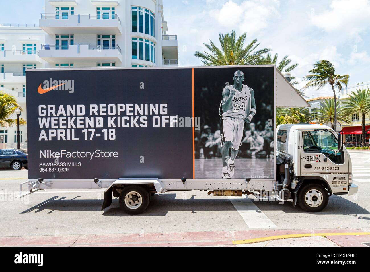 Miami Beach Florida,Ocean Drive,moving billboard,advertisement,ad advertising advertisement,ad advertising advertisement,Nike,visitors travel travelin Stock Photo