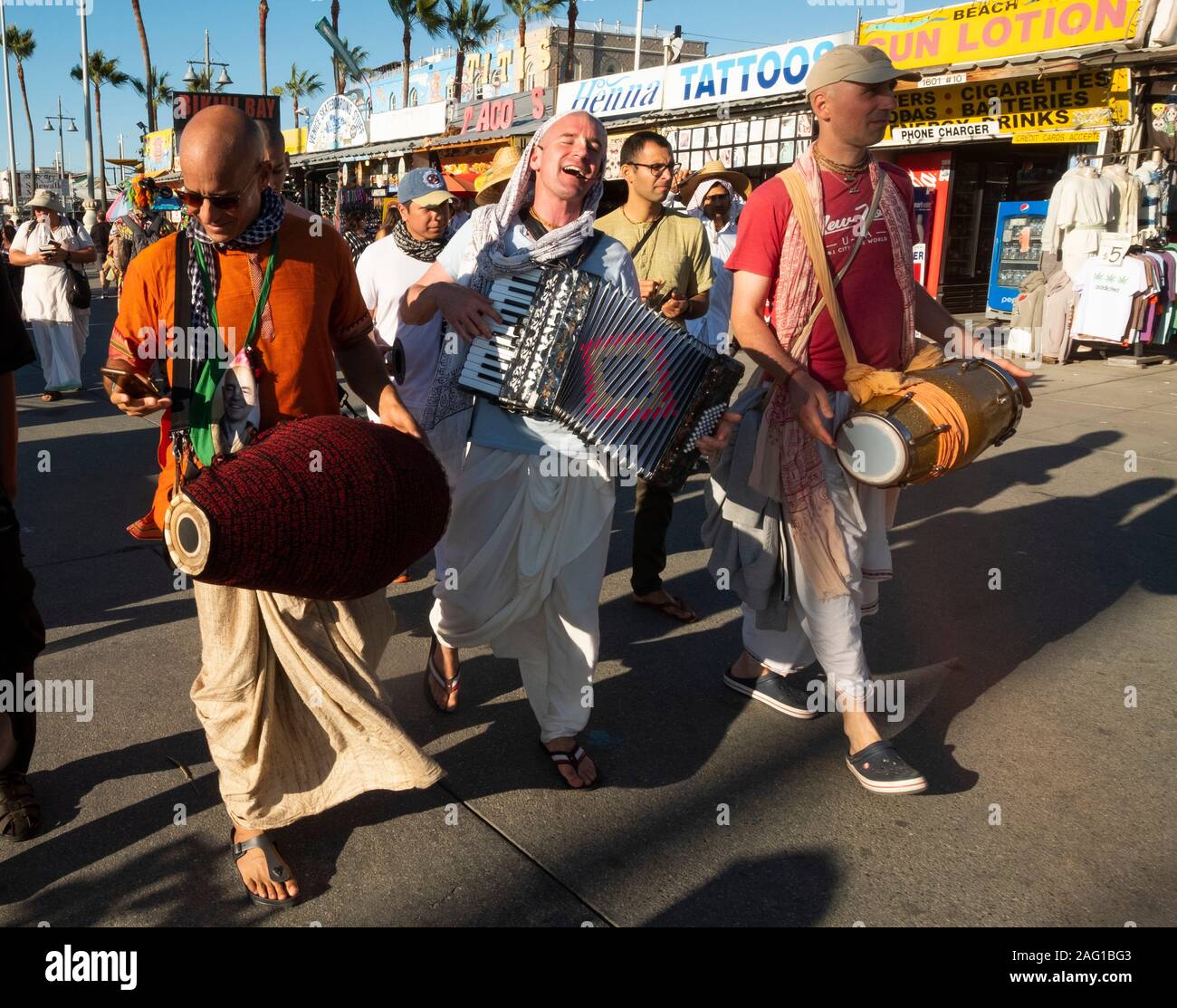 Hare Krishna band, Venice Beach, Los Angeles, California, USA Stock Photo