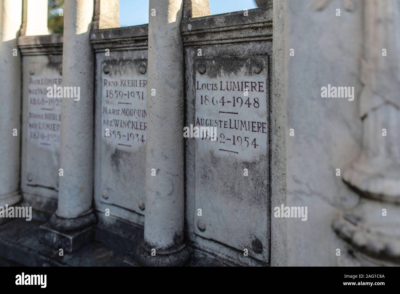 Lyon, France, Europe, 6th December 2019, view of the family tomb of the lumiere  family including the lumiere brothers in New Guillotiere Cemetery Stock  Photo - Alamy