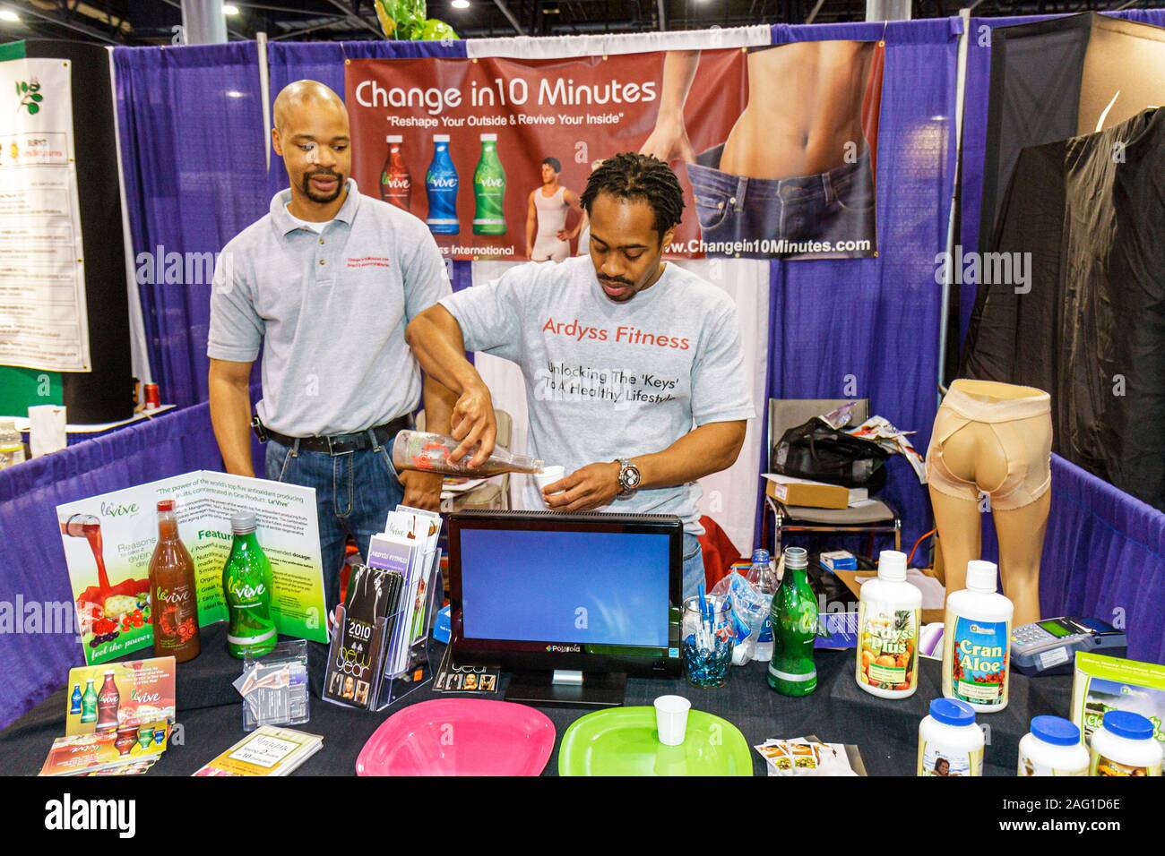 Miami Beach Florida,Miami Beach Convention Center,centre,Health & Fitness Expo,Black man men male,free sample samples,product,FL100419116 Stock Photo