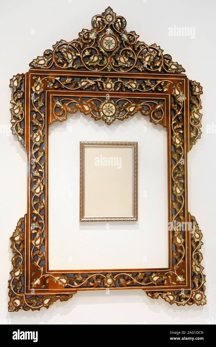 Moroccan Style Mirror With Decorative Wooden Frame Stock Photo