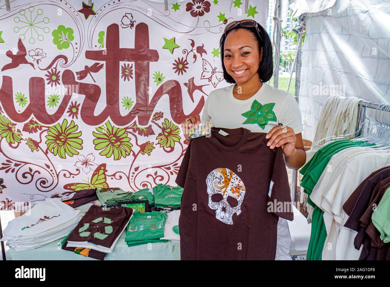 Miami Florida,Bayfront Park,Miami Goin' Green,Earth Day,festival,eco friendly,exhibitor,Urth Green Clothing,tee shirt,FL100430010 Stock Photo