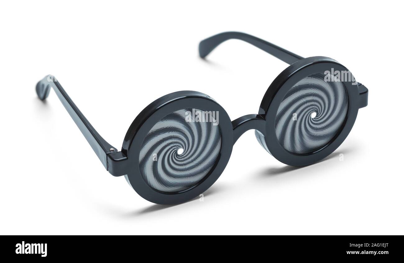 Psychedelic Spiral Costume Glasses Isolated on White. Stock Photo