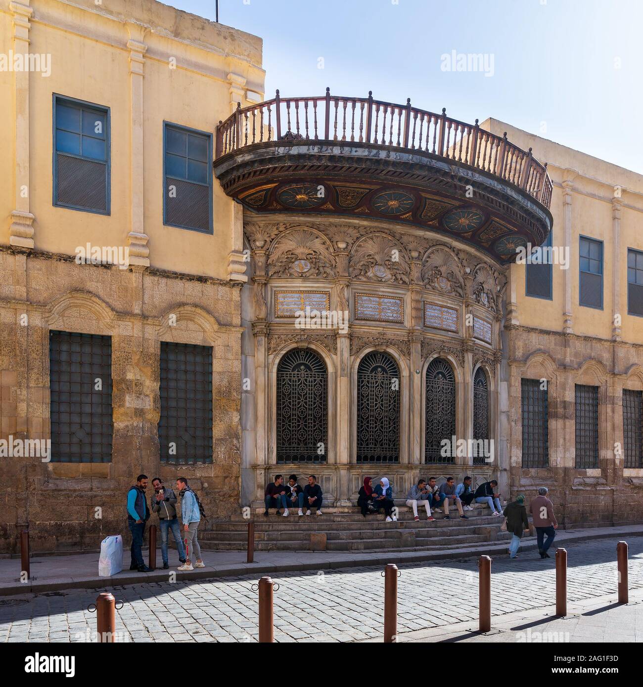 Cairo, Egypt- December 14 2019: Facade of Ottoman era historic Mohamed Ali Sabil building, Moez Street, Nahassen district, Medieval Cairo, Egypt Stock Photo