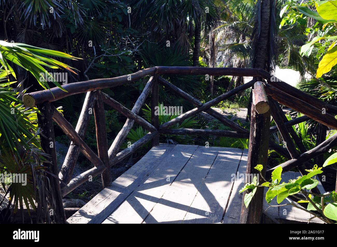 A Foot Bridge inside the Park at the Tulum Ruins in Mexico. Stock Photo