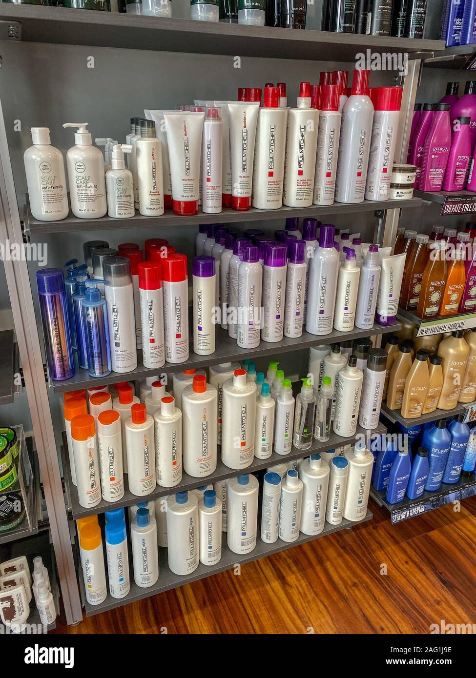 Orlando,FL/USA-12/13/19: Shelves of Paul Mitchell hair shampoo, conditioner  and styling products at a Supercuts Hair Salon Stock Photo - Alamy