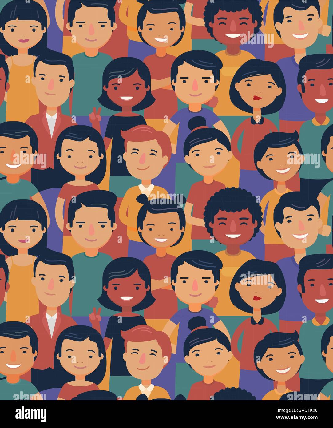 Crowd of people seamless background. Cartoon vector illustration Stock Vector