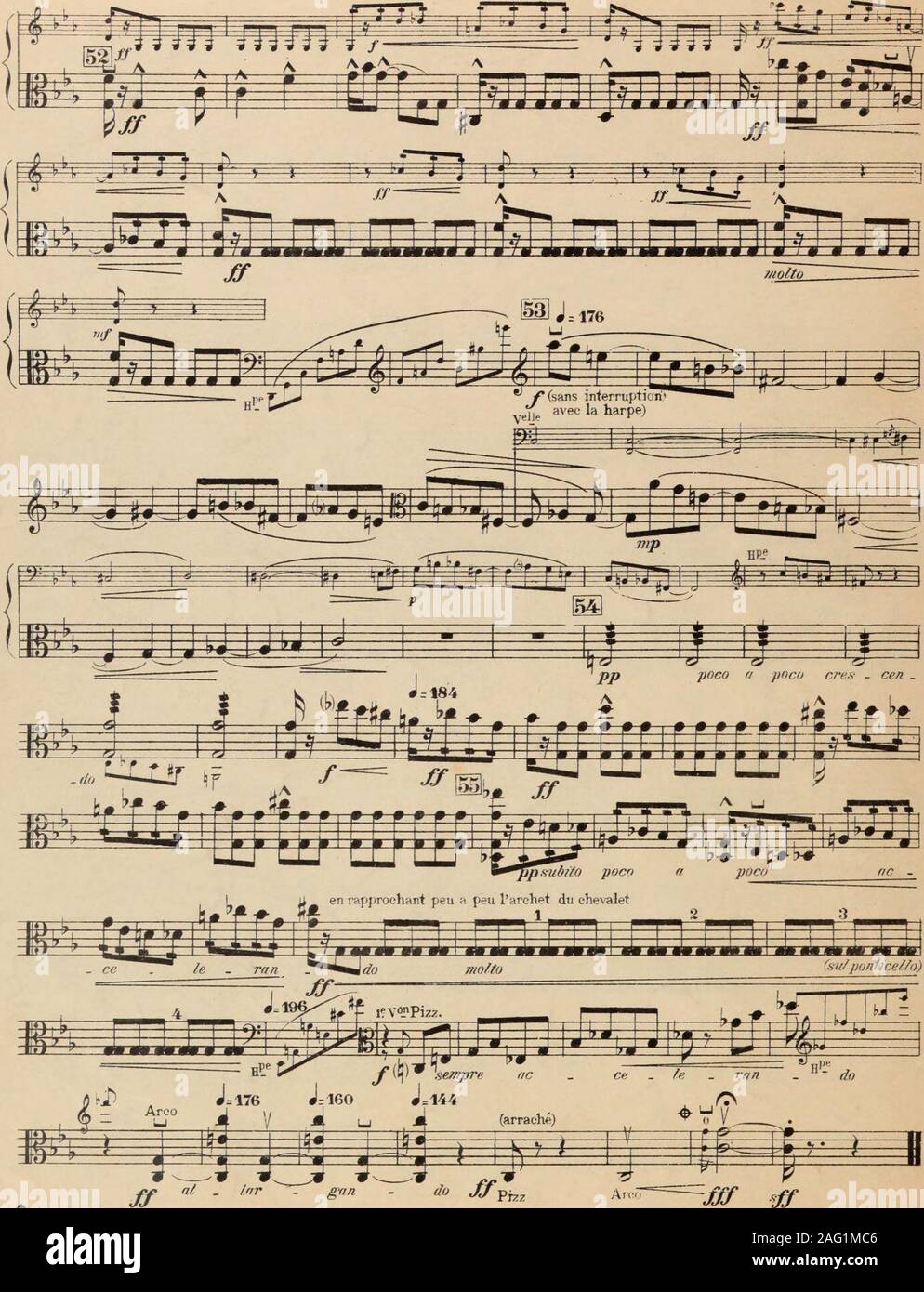 . Quintette en ut mineur pour deux violons, alto, violoncelle, et harpe. 12 ALTO. fj&gt; ai.   i.nr . gv/i ^ La petite note tres breve mais de toul Iarchet, retenir Iarchetbur la blanche afin de finir en poussant sur le ^ A.L. IH.OiiS. ^/- A FERNAND LAMY, en souvenir des Nocturnes. QUINTETTE en UT MIWEUR 2 VIOLONS, ALTO, VIOLONCELLE &gt;tt HARPE T VIOLONCELLE eoiso o- D.E. INGHELBRECHT Ueoiso d = 92 a 100 Stock Photo